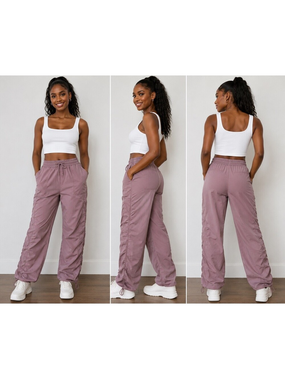 Yogipace Women's M Ruched Cinch Pants Mauve Pink Drawstring Stretch Yoga Hiking